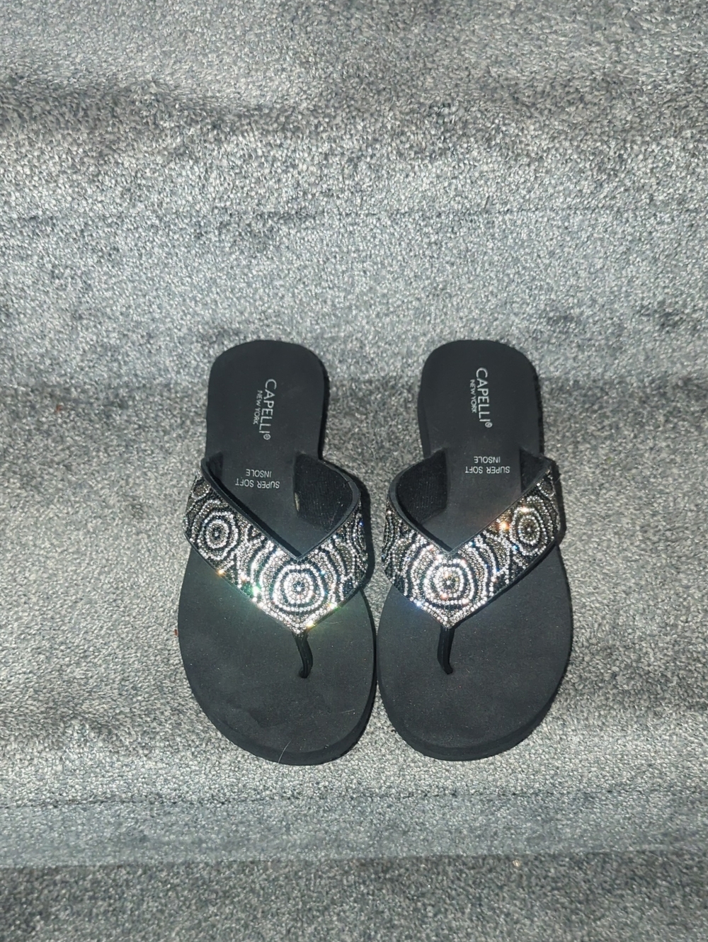 Capelli of New York Black Beaded V‑Strap Sandals